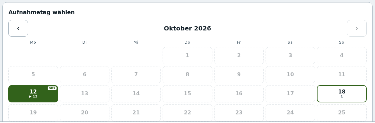 Calendar on the Preview page