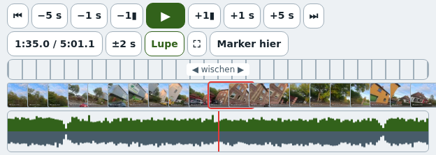 Loupe: 21 frames and magnified waveform around the playhead